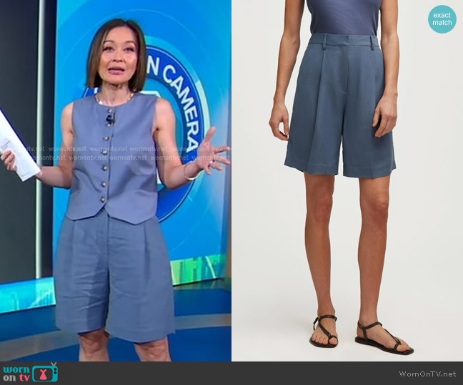Argent Pleated Shorts in Viscose Linen Twill Wool Powder Blue worn by Eva Pilgrim on Good Morning America