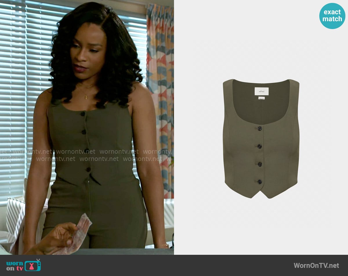 Wilfred Rocco Vest in Dark Olive worn by Naomi Hamilton Hawthorne (Arielle Prepetit) on Beyond the Gates