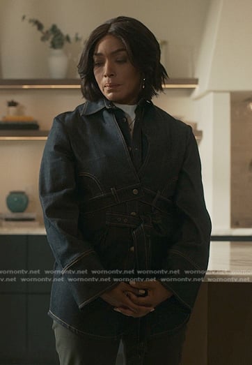 Athena’s layered denim shirt on 9-1-1