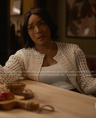 Athena’s white open knit cardigan on 9-1-1