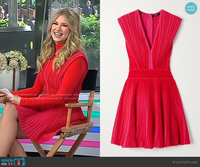 Balmain Striped Knitted Mini Dress in Red worn by Nikki Novak on Today
