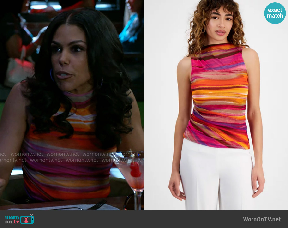 Bar III Sunset-Striped Sleeveless High-Neck Top worn by Dani Dupree (Karla Mosley) on Beyond the Gates