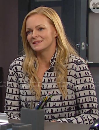 Belle’s white print button down shirt on Days of our Lives