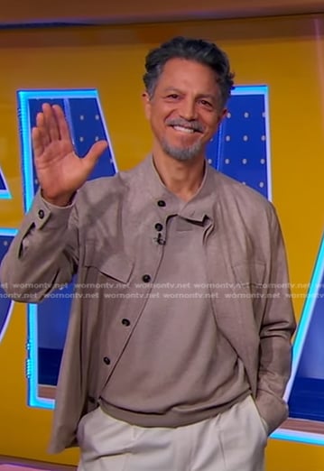 Benjamin Bratt’s beige polo sweater and jacket on Good Morning America