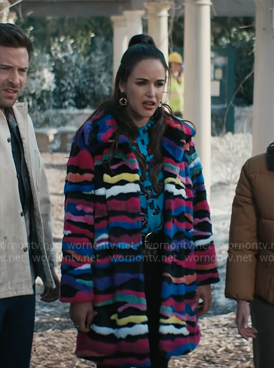 Birdie’s multi color stripe fur coat on Grosse Pointe Garden Society