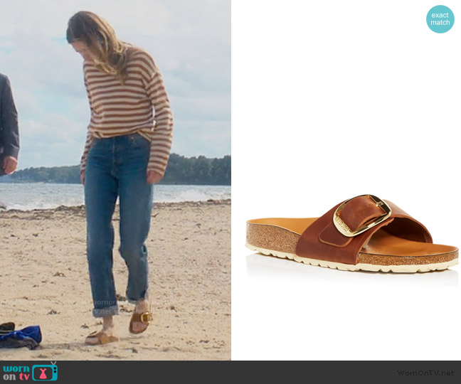 Birkenstock Madrid Big Buckle Sandals worn by Devon DeWitt (Meghann Fahy) on Sirens