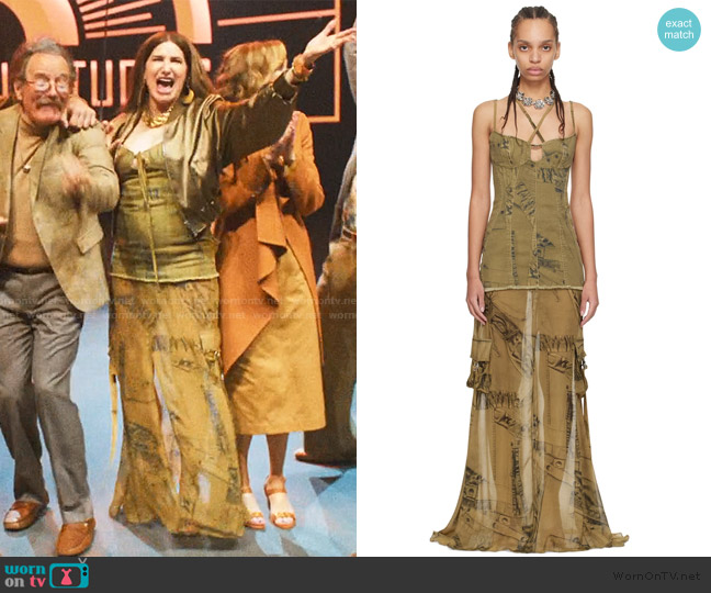 Blumarine Printed denim-trimmed gown worn by Maya Mason (Kathryn Hahn) on The Studio
