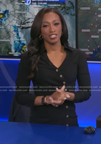 Brittany’s black asymmetric button dress on Good Morning America