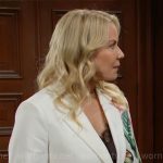 Brooke’s white floral graphic blazer on The Bold and the Beautiful