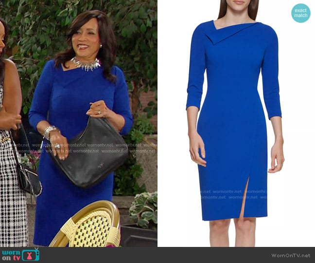 Calvin Klein Foldover-Neck Front-Slit Sheath Dress in Regatta worn by Paulina Price (Jackée Harry) on Days of our Lives