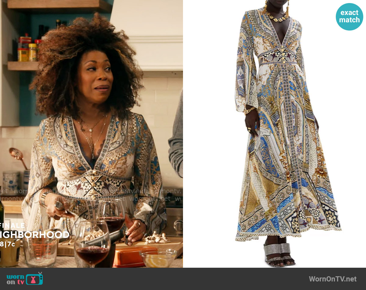 Camilla Silk Kimono Sleeve Dress in Make Me Your Mosaic worn by Viola Marsette (Lorraine Toussaint) on The Equalizer