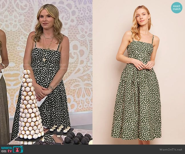 Cara Cara Sea Island Dress in Abstract Dot Green Turtledove worn by Jenna Bush Hager on Today