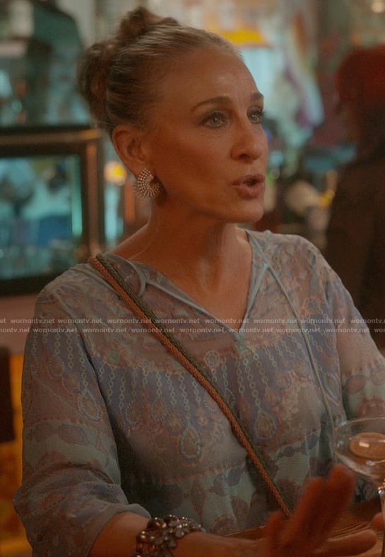 Carrie’s blue lace top on And Just Like That