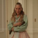 Carrie’s mint green blouse and skirt on And Just Like That