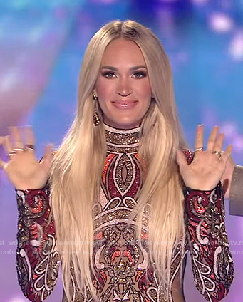 Carrie’s embellished mesh maxi dress on American Idol