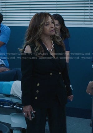 Catherine’s black cold shoulder blazer on Greys Anatomy