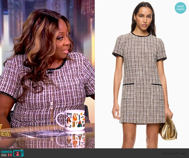 CeCe Tweed Crew Neck Short Sleeve Contrast Trim Shift Dress worn by Star Jones on The View