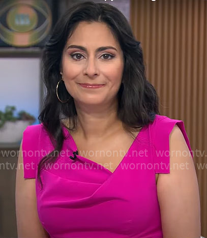Celine Gounder’s pink sleeveless dress on CBS Mornings