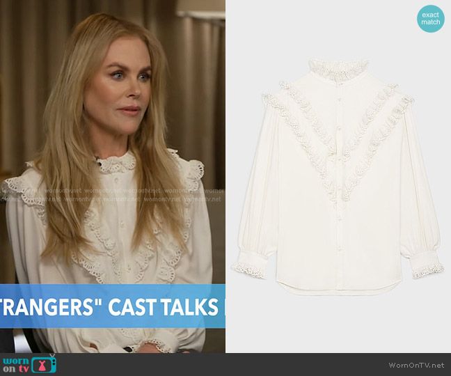 Celine Tomboy Shirt in Silk crepe and Acetate in Ivory worn by Nicole Kidman on Good Morning America