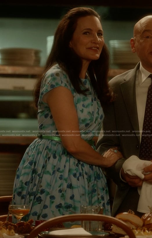 Charlotte’s blue floral print dress on And Just Like That
