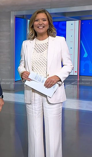 Christine Romans’ white blazer and pant suit on NBC News Daily
