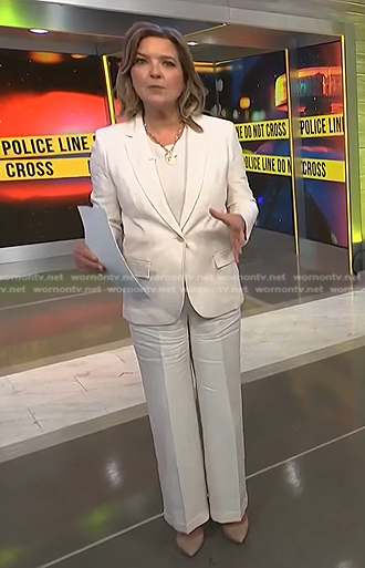 Christine Romans’ white blazer and pant suit on NBC News Daily