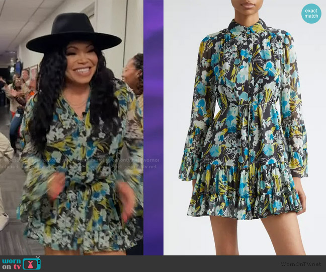 Cinq a Sept Tossed Floral Lyra Dress worn by Tisha Campell on The Jennifer Hudson Show