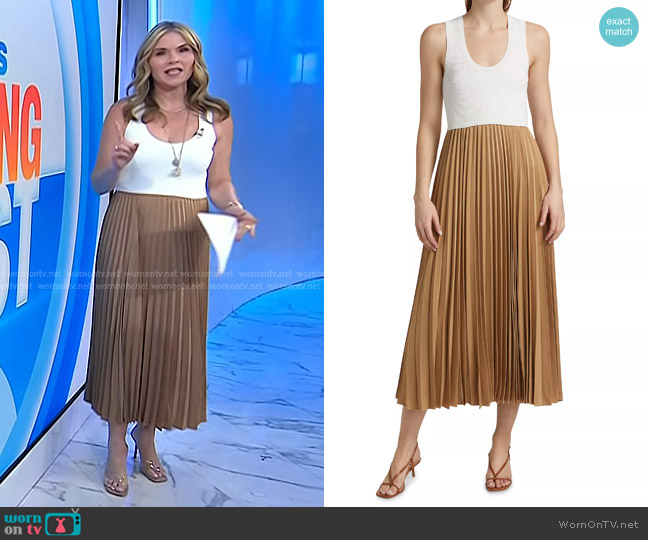 Cinq a Sept Parma Pleated Midi-Dress in White Brown Sugar worn by Jenna Bush Hager on Today