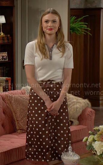 Claire’s polo top and polka dot skirt on The Young and the Restless