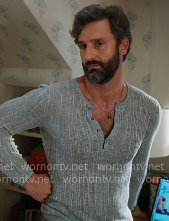 Claude’s grey knit henley shirt on The Four Seasons