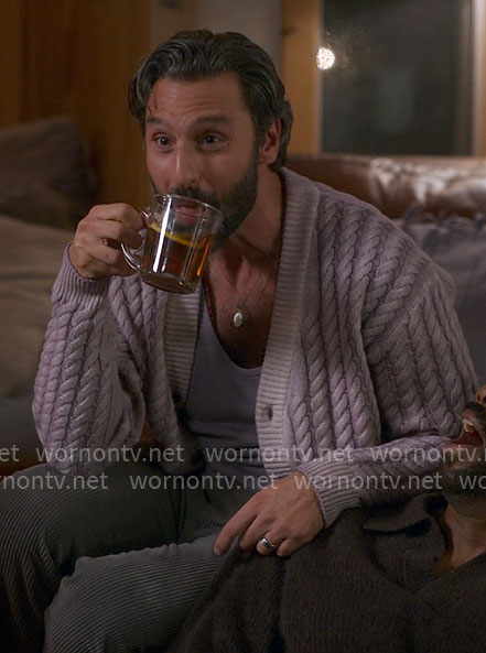 Claude’s purple cable knit cardigan on The Four Seasons