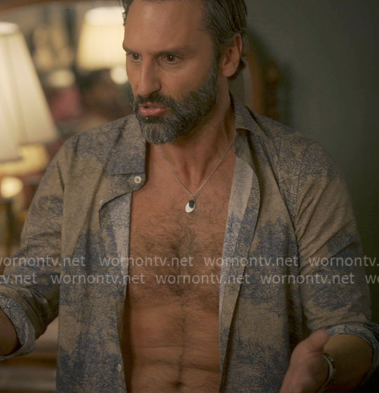 Claude’s tree print shirt on The Four Seasons