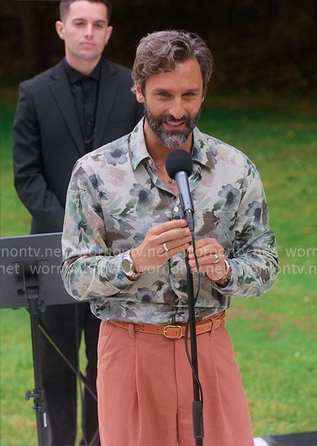 Claude’s watercolor floral shirt on The Four Seasons