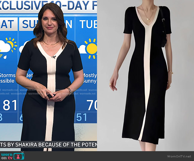 Two Tone V-Neck Knit Slit Midi Dress worn by Maria Larosa on Today