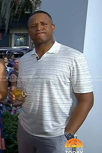 Craig Melvin’s white striped polo on Today