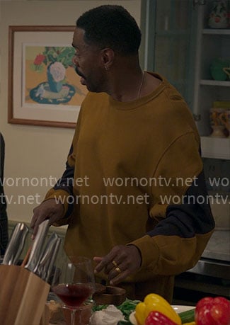 Danny’s mustard colorblock sweatshirt on The Four Seasons
