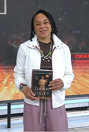Dawn Staley’s white monogram jacket and shoes on Today
