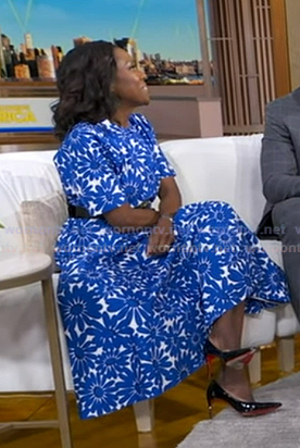 Deborah’s white and blue floral dress on Good Morning America
