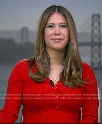 Deirdre’s red ribbed sweater dress on NBC News Daily