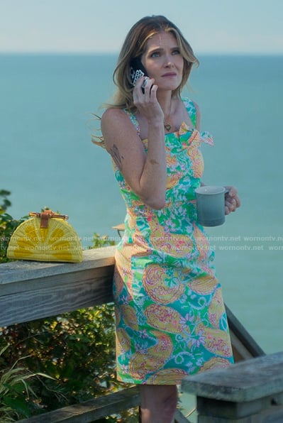 Devon’s printed dress with bow on Sirens