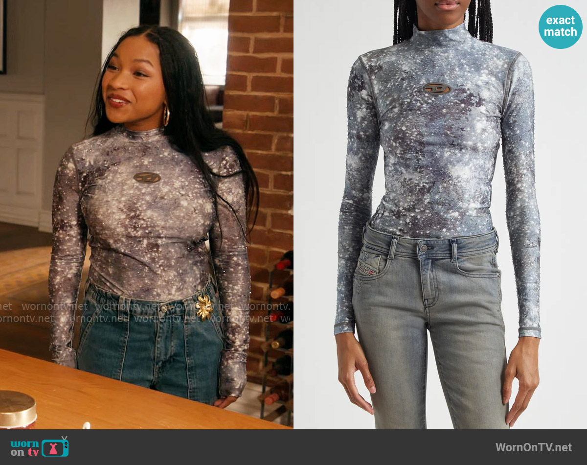 Diesel T-Akara Mock Neck Long Sleeve Top worn by Delilah (Laya DeLeon Hayes) on The Equalizer