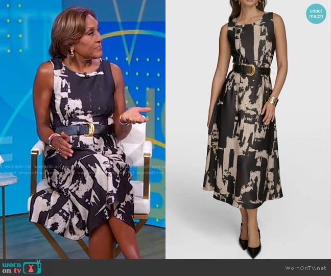 Donna Karan Abstract Print Sleeveless Midi Dress worn by Robin Roberts on Good Morning America
