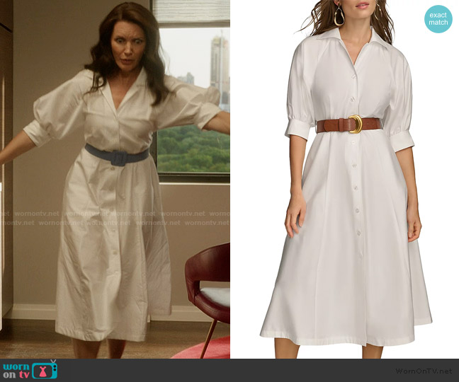 Donna Karan Belted A Line Midi Satin Dress worn by Charlotte York (Kristin Davis) on And Just Like That