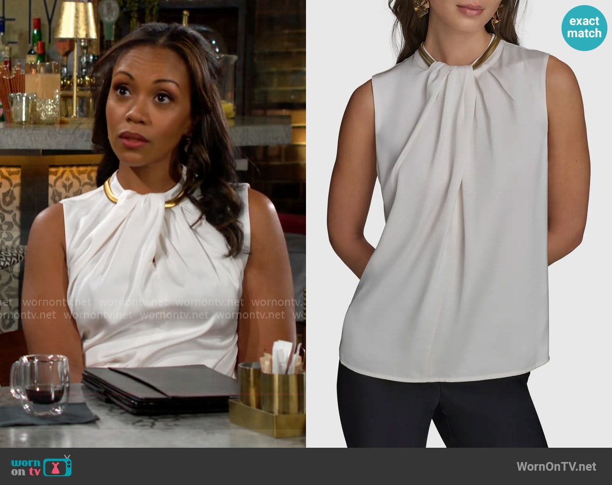 Donna Karan Hardware Accent Sleeveless Twist Neck Top worn by Amanda Sinclair (Mishael Morgan) on The Young and the Restless