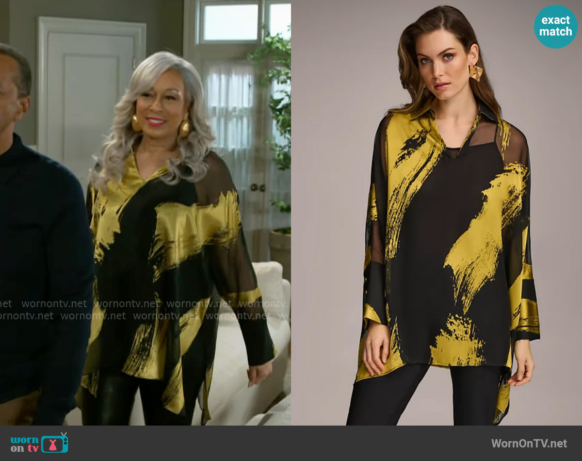 Donna Karan New York Print Collar Tunic Top worn by Anita Dupree (Tamara Tunie) on Beyond the Gates