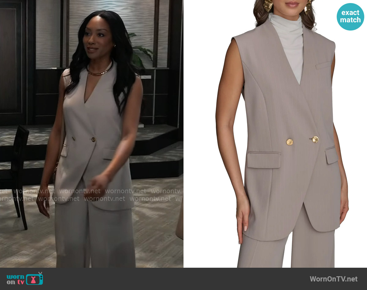 Donna Karan Pinstripe Double Breasted Vest worn by Jordan Ashford (Tanisha Mariko Harper) on General Hospital