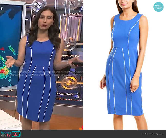 Donna Morgan Contrast Piping Sheath Dress in Blue Iris worn by Angie Lassman on NBC News Daily