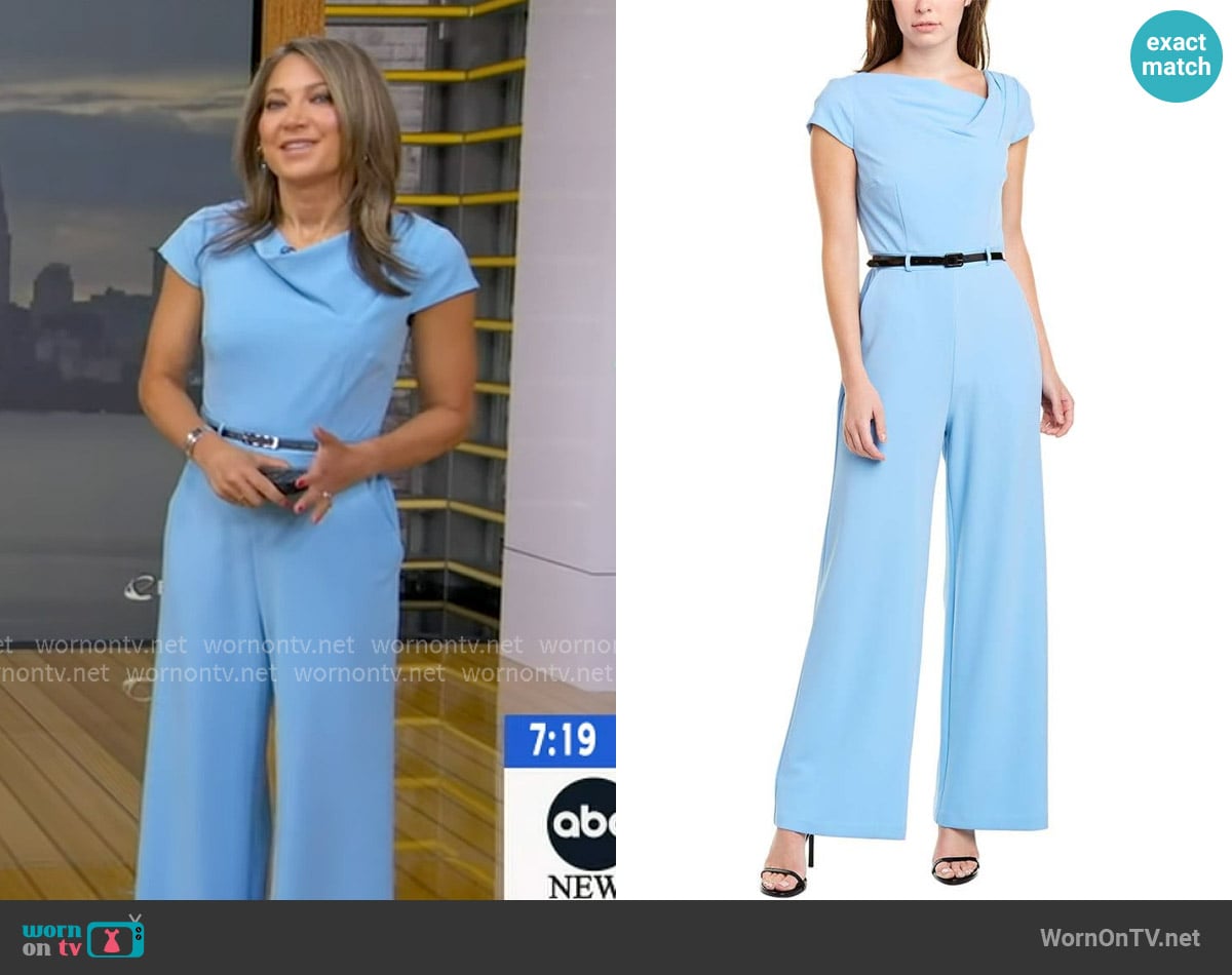 Donna Morgan Cowl Neck Wide Leg Jumpsuit worn by Ginger Zee on Good Morning America