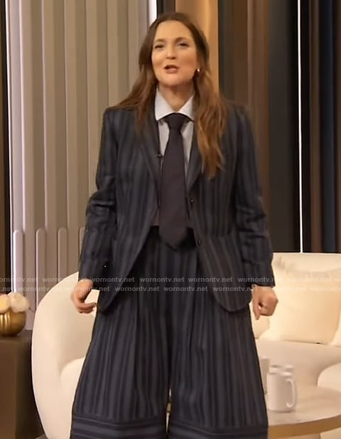 Drew’s striped jacket and pants on The Drew Barrymore Show