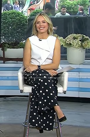 Dylan’s white ruffle top and black polka dot pants on Today